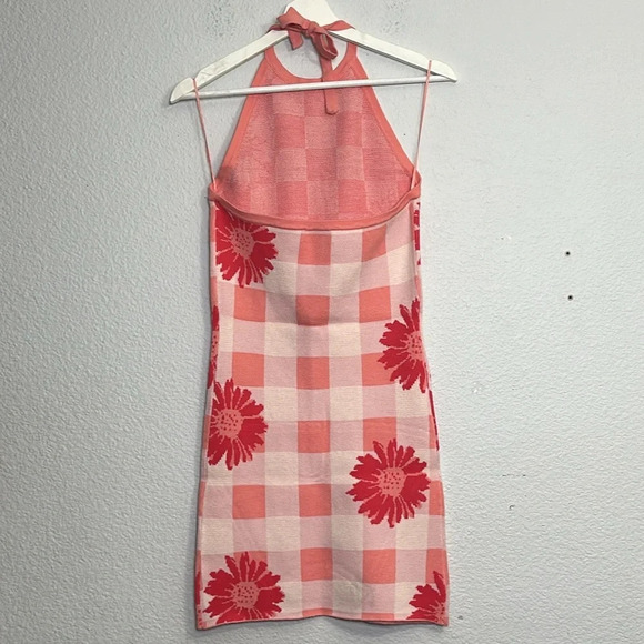Altar’d State Pink Coral Floral Halter Knit Dress Womens Size Small Stetch - Picture 2 of 9